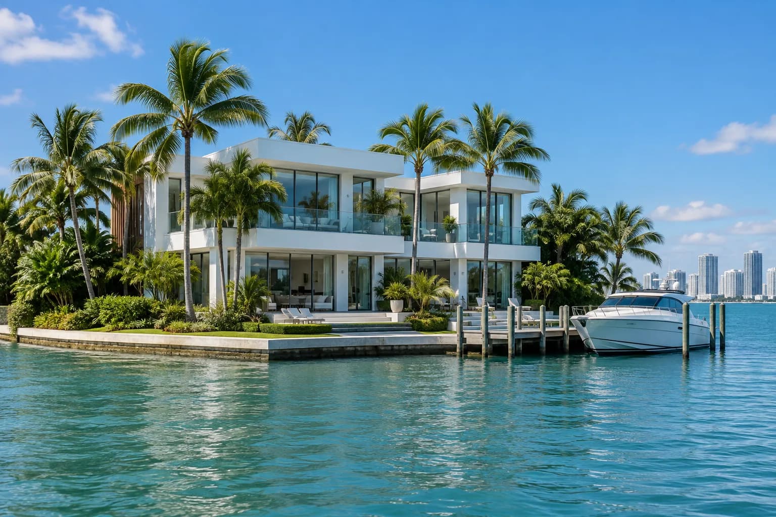 A waterfront home in Bay Harbor Islands with a dock and clean windows