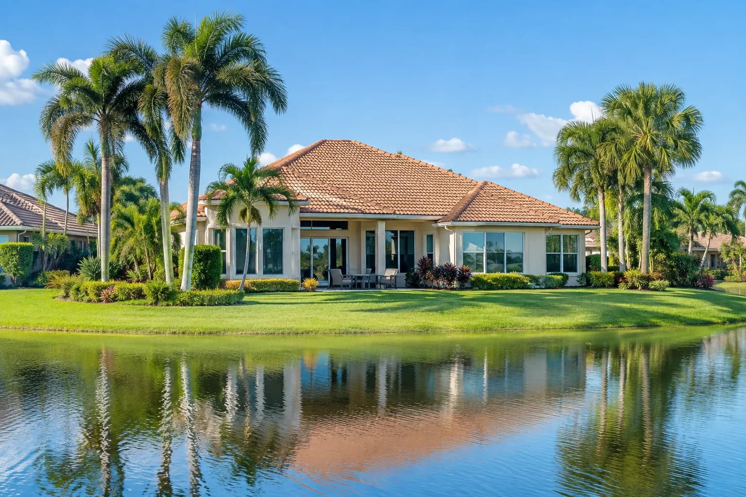 A Cutler Bay home with impact windows beside a lake