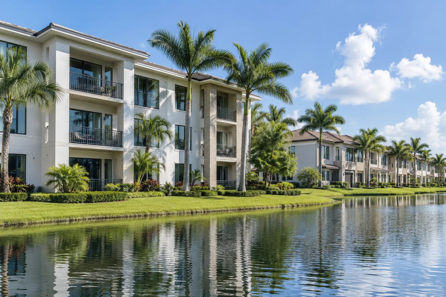 Condo and townhome buildings in Fontainebleau with clean windows