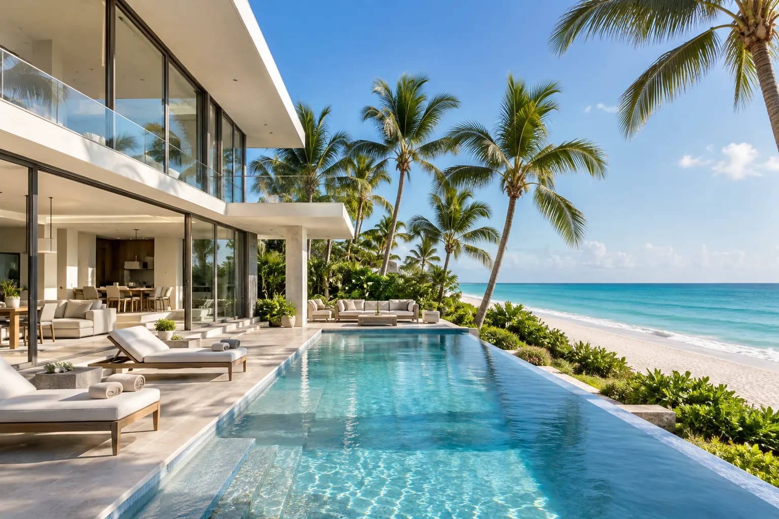 An oceanfront home in Golden Beach with large clean windows