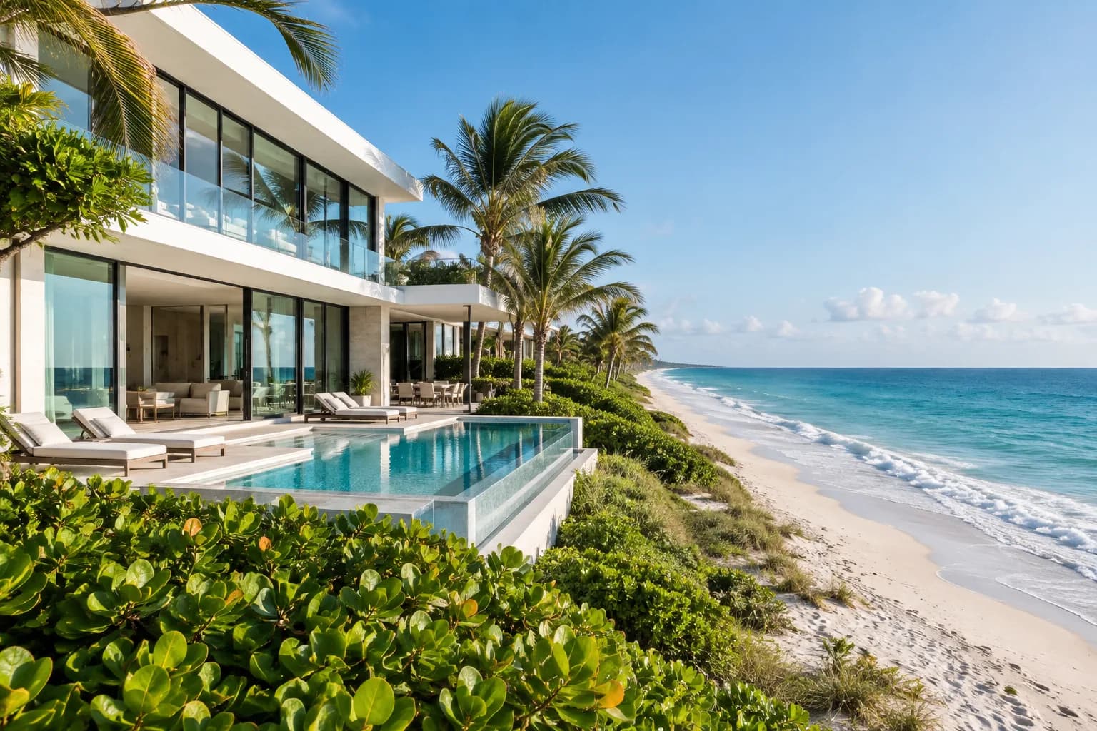 An oceanfront home on Hillsboro Beach with a wall of clean glass facing the sea