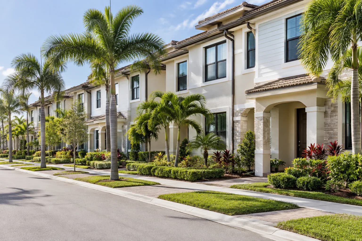 A row of two-story townhomes in North Lauderdale with clean upper windows