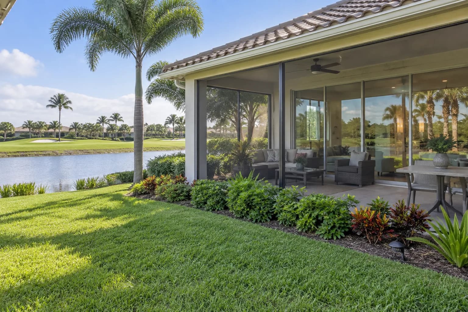 A Sunrise home on a golf course lake with clean rear windows
