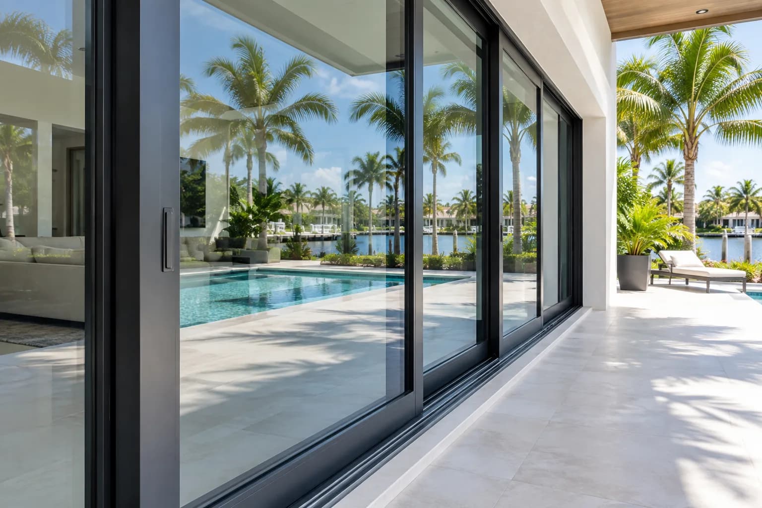 Large impact-rated sliding doors on a South Florida home, freshly cleaned