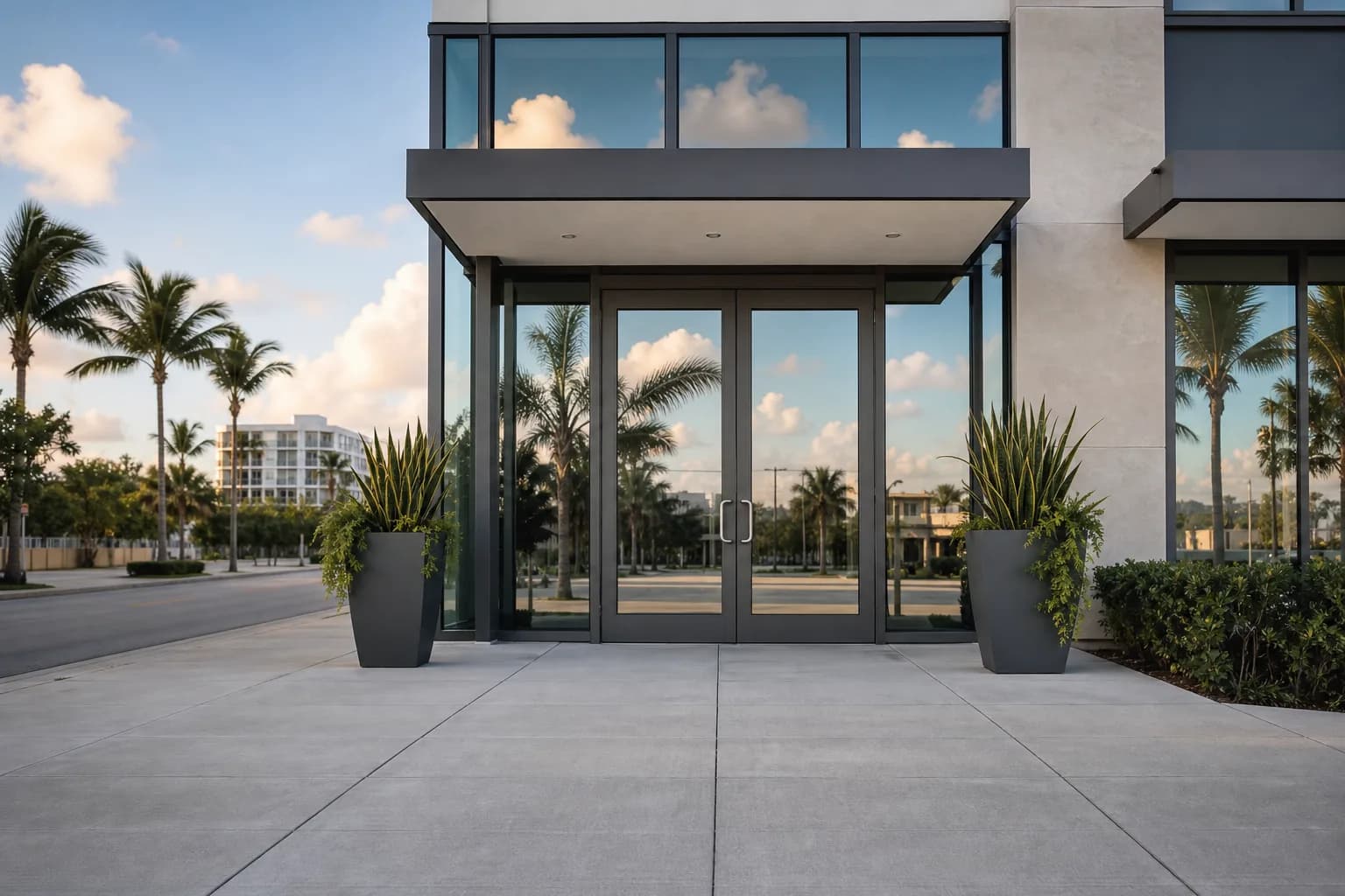 A clean commercial storefront with spotless glass in South Florida