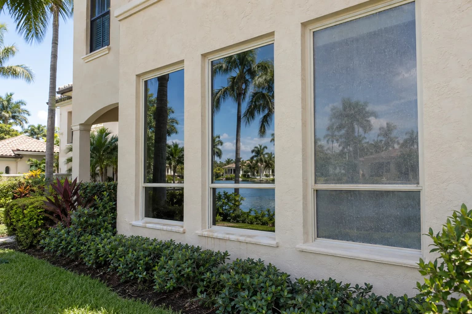 A Solpath technician hand-washing exterior windows