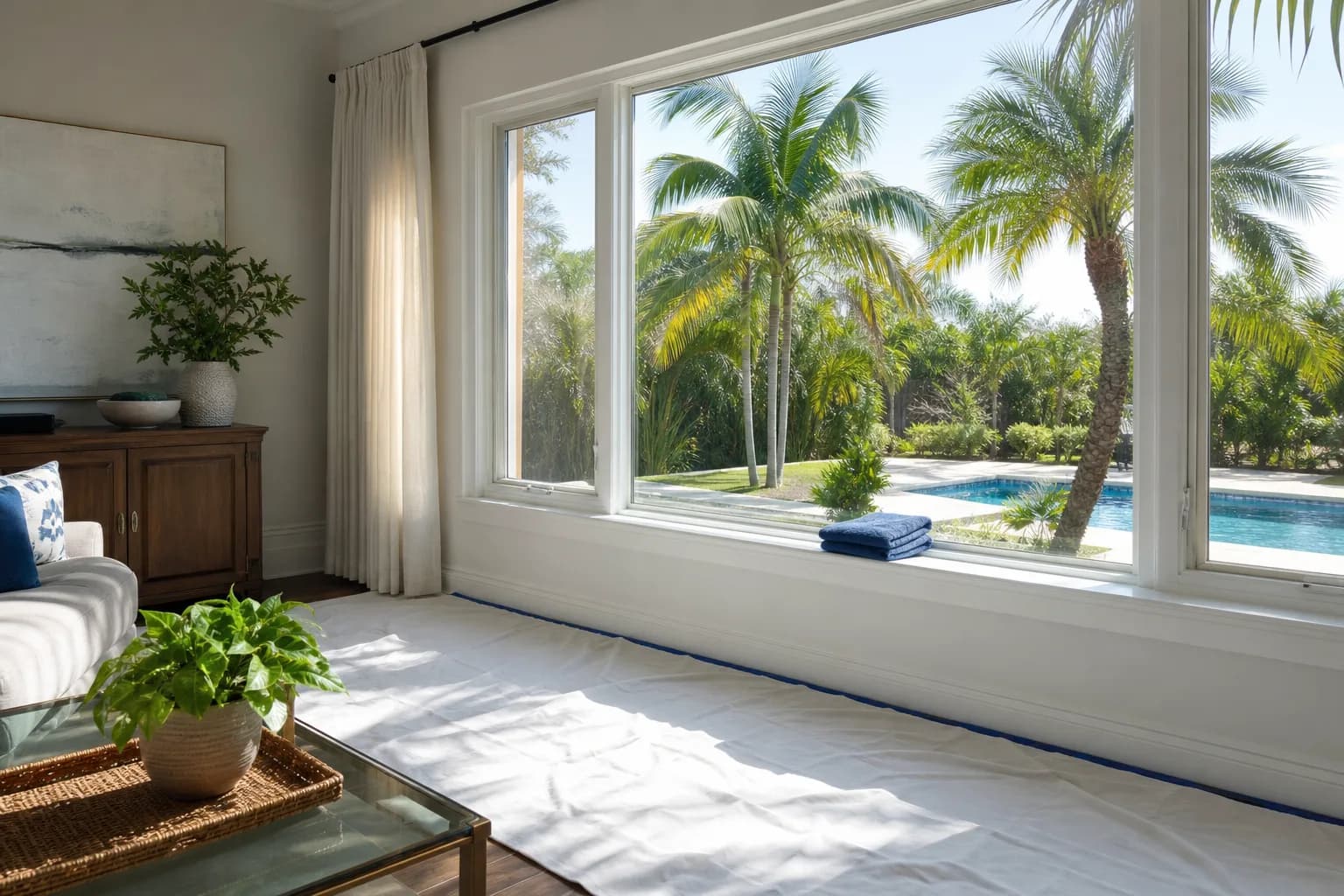 Interior windows being cleaned by hand